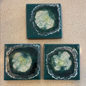 Anthropologie Teal and White Coasters